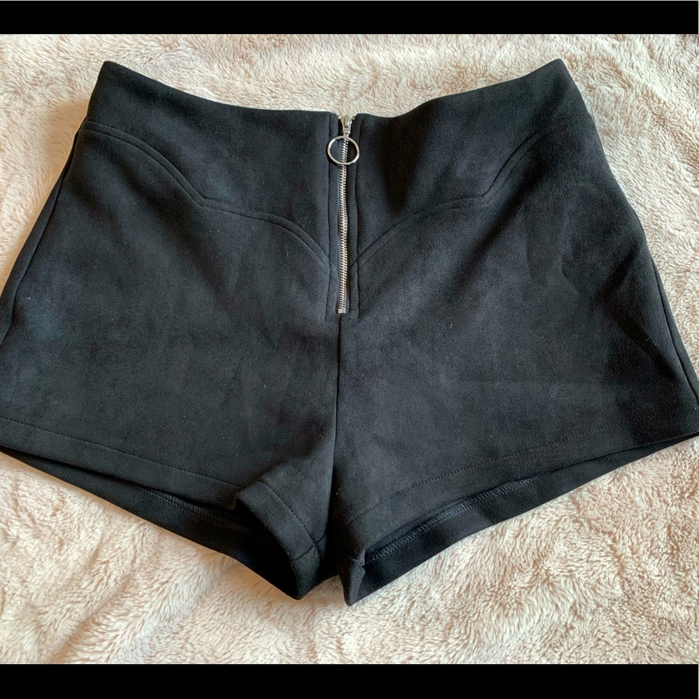 Faux Suede Front Zipper Hot Pants
